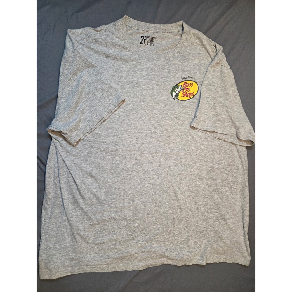 Bass Pro Shops T-Shirt Mens 2XL Gray Excellent Johnny Morris Graphic Logo Tee